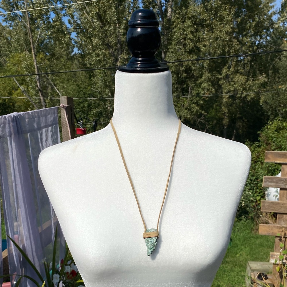 Hand Crafted fuschite crystal and suede necklace